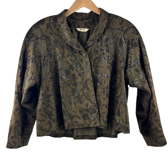 Vintage Bart Statement Green Leather Jacket with Floral Print - Picture 1 of 14